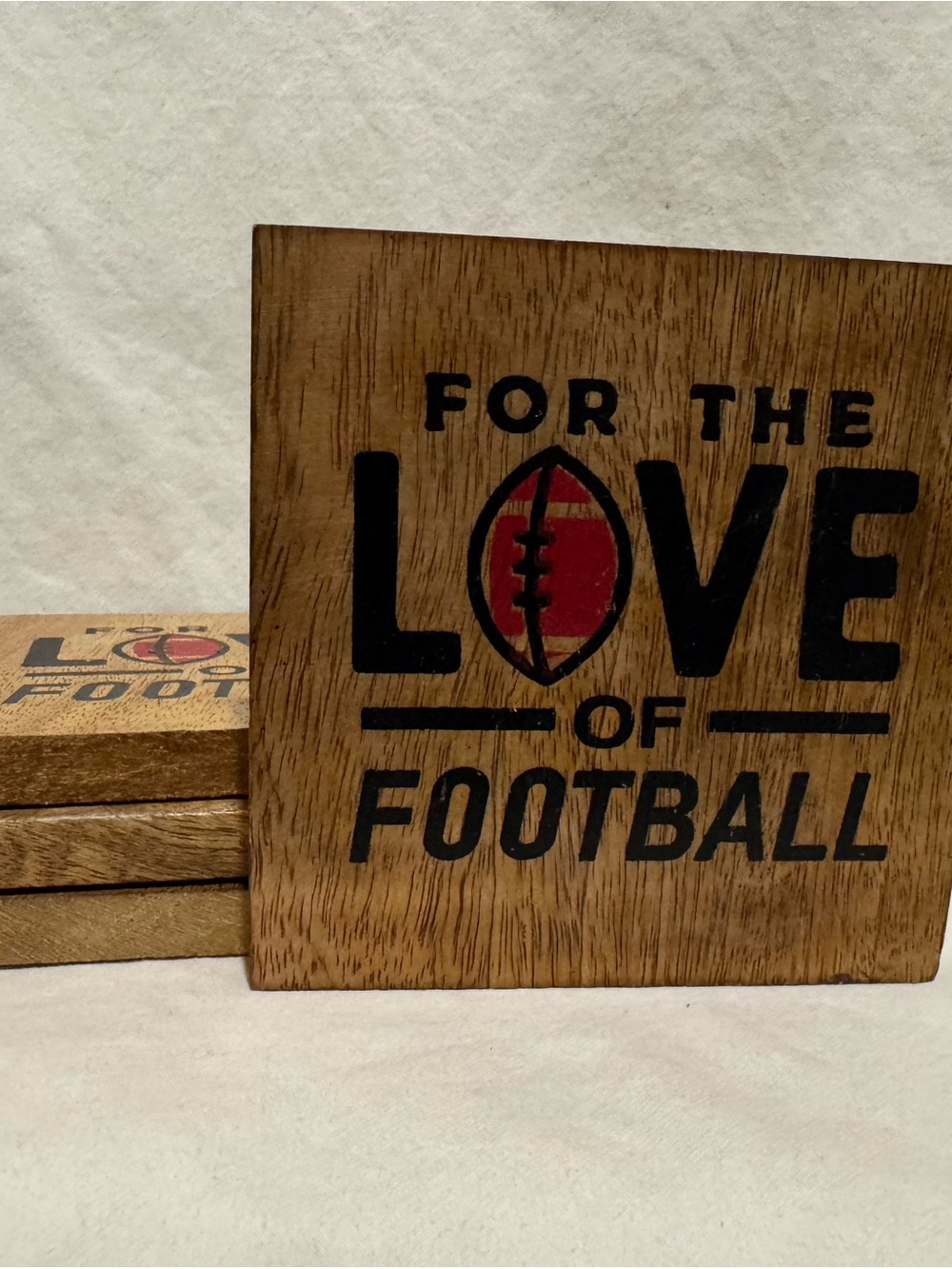 Rustic Brown 'For the Love of Football' Wooden coasters